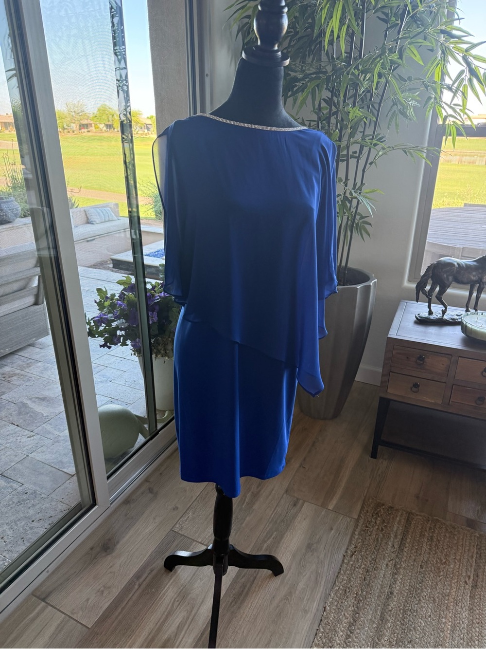 MSK Royal Blue One-Shoulder Overlay Dress